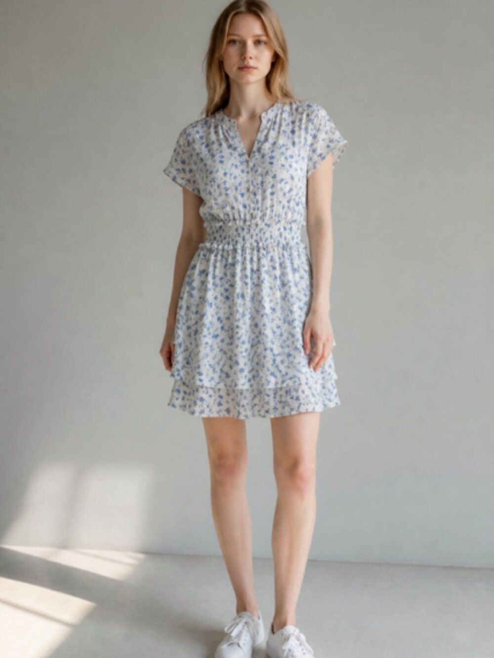 Sienna Sky Blue floral Smocked Waist Mini Dress NWT - XS